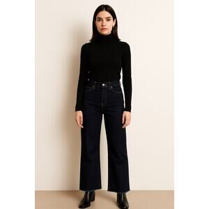 MNG High Rise Catherine Wide Leg Jeans Raw Hem Minimalist Streetwear 25 Navy